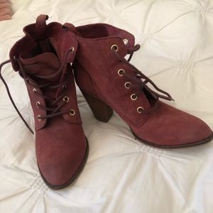 steve Madden red lace up heeled boots